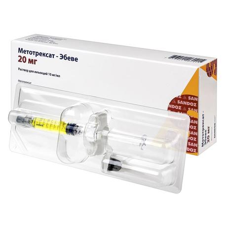 Фото Метотрексат-Эбеве, раствор для инъекций 10 мг/мл, шприц 2 мл, 1 шт.