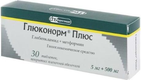 Фото Глюконорм Плюс, таблетки 5 мг+500 мг, 30 шт.