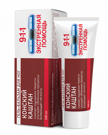 Фото 911 Экстренная помощь Конский каштан, гель бальзам для ног 100 мл