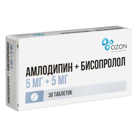 Фото Амлодипин+Бисопролол, таблетки 5 мг+5 мг, 30 шт.