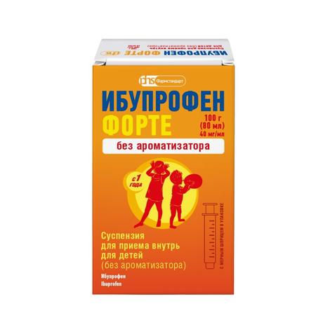 Фото Ибупрофен Форте, суспензия для внутреннего применения для детей (без аромата) 40 мг/мл флакон (с мерным шприцем), 100 г (80 мл)