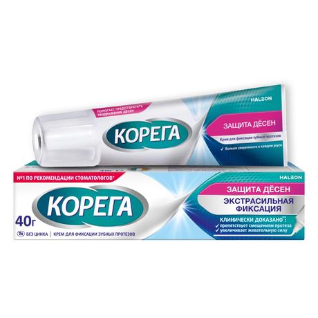 Фото Корега Защита десен Экстрасильная фиксация, крем для фиксации зубных протезов 40 г, 1 шт.