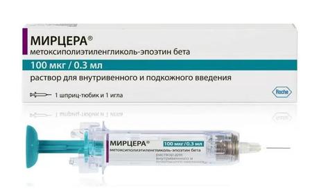 Фото Мирцера,  раствор для внутривенного и подкожного введения 100 мкг, шприц-тюбик  0,3 мл, 1 шт.