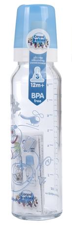 Фото Бутылочка стеклянная с силиконовой соской 12+, 240 мл