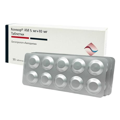 Фото Конкор АМ, таблетки 5 мг+10 мг, 30 шт.