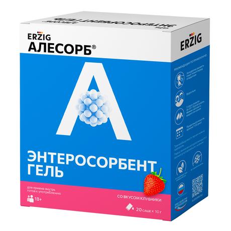 Фото Алесорб Энтеросорбент гель Эрциг, для приема внутрь (клубника) пакет-стик 10 г, 20 шт.