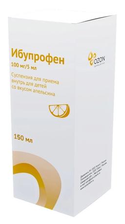 Фото Ибупрофен, суспензия для приема внутрь для детей, Апельсин, 100 мг /5 мл, 150 мл