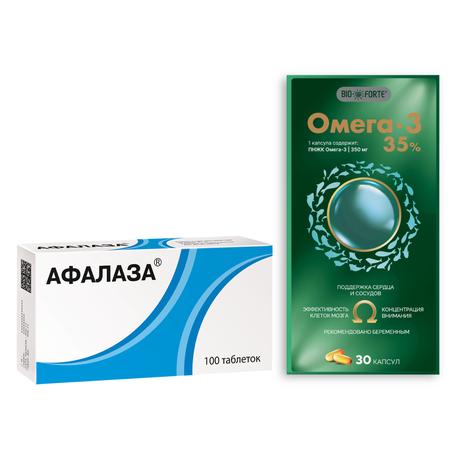 Фото Набор Афалаза табл x100 и Омега3 35% BioForte 1400мг x30