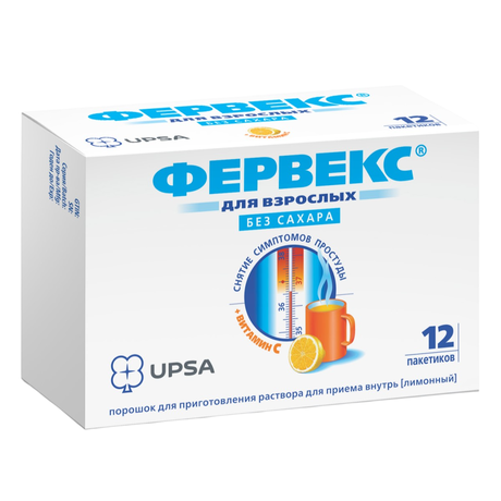Фото Фервекс, порошок для приготовления раствора Лимон без сахара, пакетики, 12 шт.