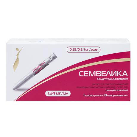 Фото Семвелика, раствор для п/к введения 0.25/0.5/1 мг/доза, шприц-ручка 3 мл, 1 шт.