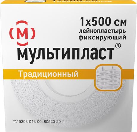 Фото Мультипласт Традиционный, лейкопластырь фиксирующий, 1 х 500 см, 1 шт.