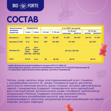 Фото Мишутка Иммуно BioForte комплекс Цинк+С+Д3+Е, пастилки жевательные со вкусом малины, 60 шт.