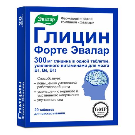 Фото Глицин форте Эвалар, таблетки, 20 шт.