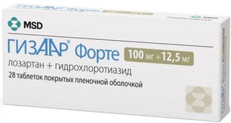 Фото Гизаар Форте, таблетки покрыт. плен. об. 100 мг+12,5 мг, 28 шт.
