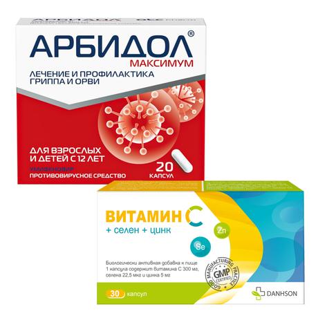 Набор Арбидол Максимум 200 мг x20 и Вит. С+Селен+Цинк, капс x30