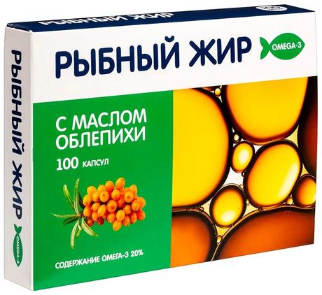Фото Рыбный жир с маслом Облепихи 330 мг, капсулы, 100 шт.