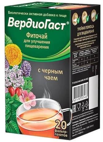 Фото ВердиоГаст Фиточай, черный чай для улучшения пищеварения, пакетики 1.5 г, 20 шт.