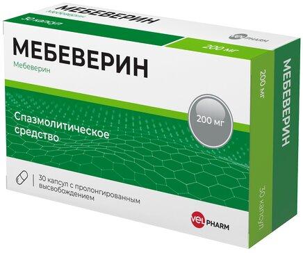 Фото Мебеверин, капсулы 200 мг, 30 шт.