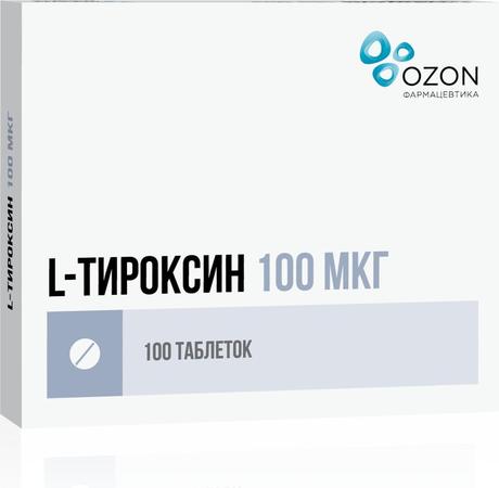 Фото L-тироксин, таблетки 100 мкг, 100 шт.