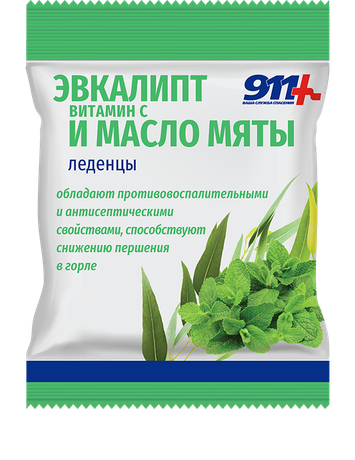 Фото 911 леденцы (эвкалипт с вит С и масло мяты) 50 г х1