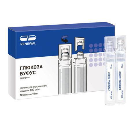 Фото Глюкоза буфус, раствор для в/в введения 400 мг/мл, ампулы 10 мл, 10 шт.