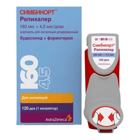 Фото Симбикорт Рапихалер, аэрозоль для ингаляций 160 мкг+4,5 мкг/доза 120 доз, 1 шт.