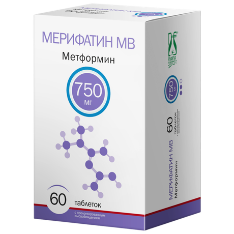 Фото Мерифатин МВ, таблетки с пролонгированным высвобождением 750 мг, 60 шт.
