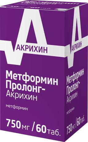 Фото Метформин Пролонг-Акрихин, таблетки с пролонгированным высвобождением, покрытые пленочной оболочкой 750 мг, 60 шт