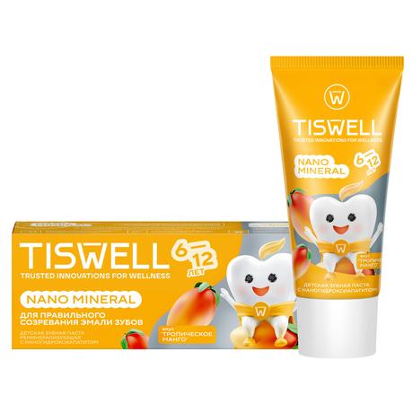 Фото TISWELL зубная паста для детей 6-12 лет реминерализирующая от кариеса с наногидроксиапатитом (манго, с фтором) 60 г, 1 шт.