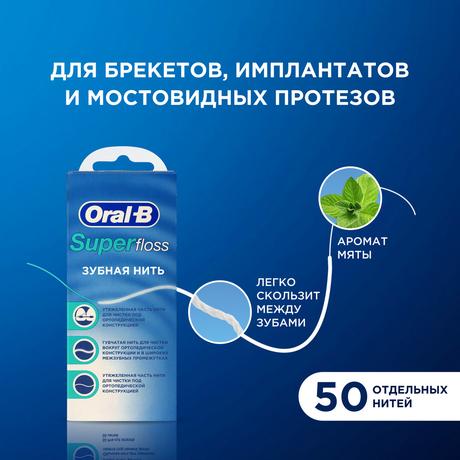 Фото Oral-B Super floss, нить зубная, 50 шт.