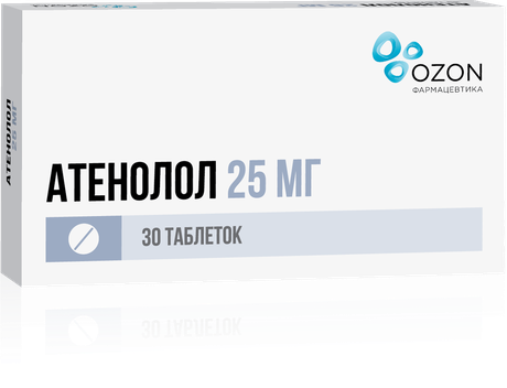Фото Атенолол, таблетки покрыт. плен. об. 25 мг, 30 шт.