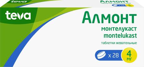 Фото Алмонт, таблетки жевательные 4 мг, 28 шт.