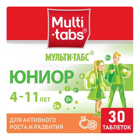 Фото Мульти-табс Юниор витаминно-минеральный комплекс для поддержки роста и развития для детей 4-11 лет (фрукты), 30 шт.