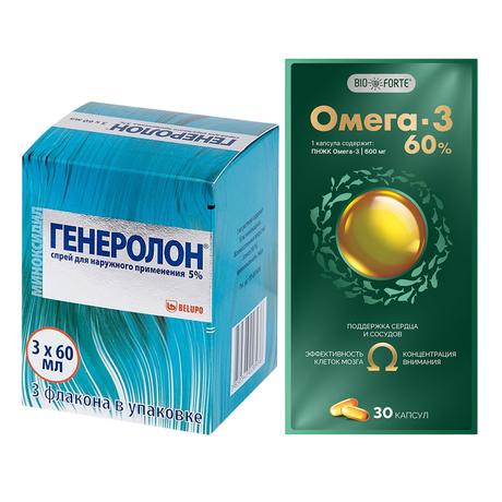 Набор Генеролон спрей 5% х3 и Омега-3 60% BioForte капс х30