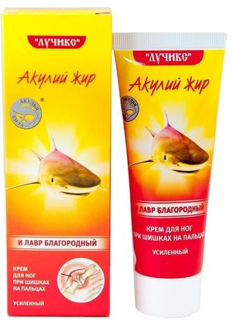 Фото Акулий жир и Лавр благородный, крем от шишек на больших пальцах ног усиленный, туба 75 мл, 1 шт.