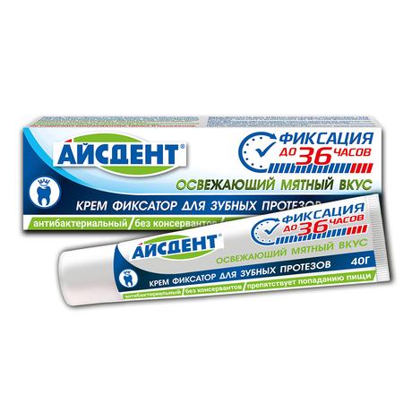 Фото Крем-фиксатор для зубных протезов Айсдент освежающий мятнвый вкус, 40 г