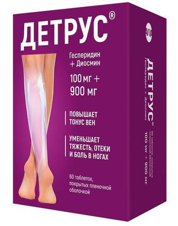 Фото Детрус, таблетки 100 мг +900 мг, 60 шт.