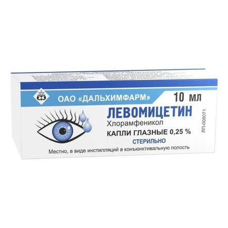 Фото Левомицетин, глазные капли 0.25 %, флакон 10 мл