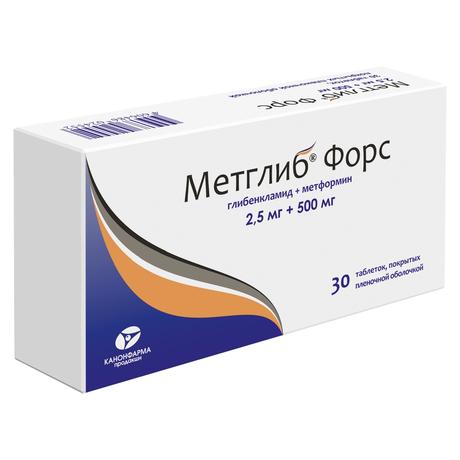 Фото Метглиб Форс, таблетки покрыт. плен. об. 2.5 мг+500 мг, 30 шт.
