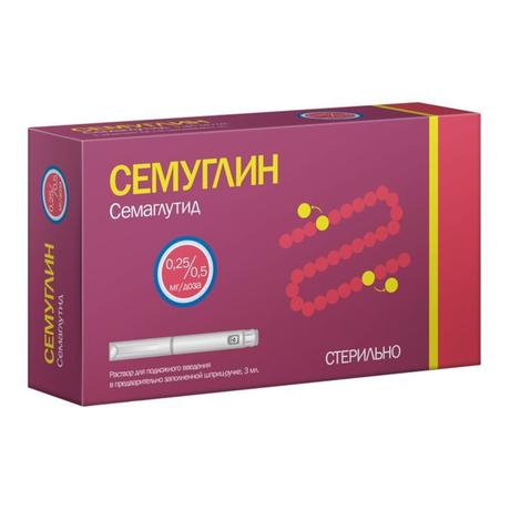 Фото Семуглин, раствор для подкожного введения 0,25/ 0,5 мг/доза 3 мл + игла 8 шт.