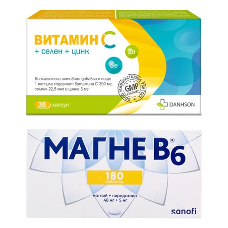 Фото Набор Магне В6 таб 180шт и Витамин С+Селен+Цинк капс х30