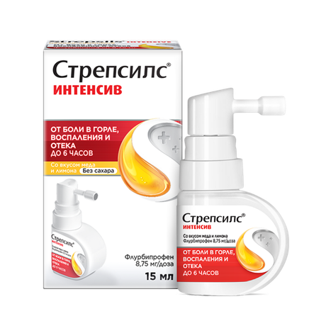 Фото Стрепсилс Интенсив (мёд-лимон), спрей 8,75 мг/доза, 15 мл