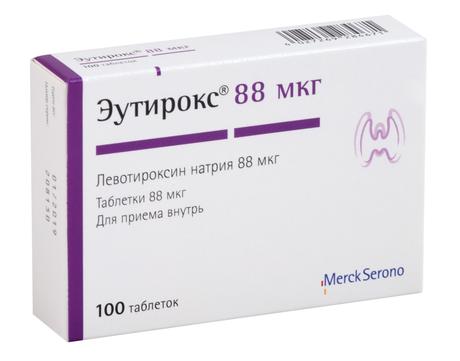 Фото Эутирокс, таблетки 0,088 мг, 100 шт.