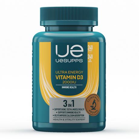 Фото UESUPPS Ультра Энерджи Витамин D3 2000 МЕ, капсулы, 240 шт.