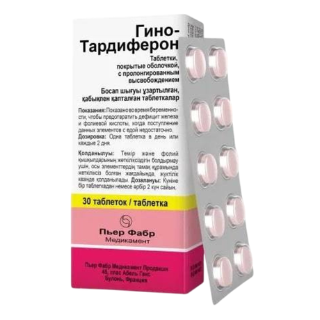Фото Гино-Тардиферон, таблетки 80 мг+0.35 мг, 30 шт.