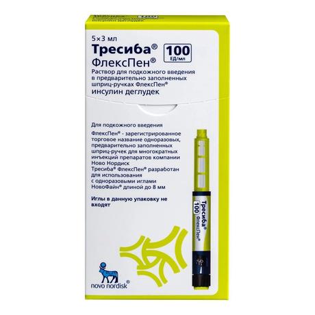 Фото Тресиба ФлексПен, раствор для инъекций 100 ЕД/мл картридж в шприце-ручке 3 мл, 5 шт.