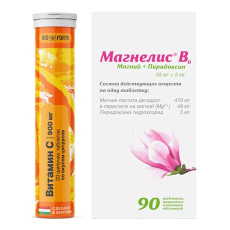 Фото Набор Магнелис B6 табл х90 и Витамин С Bioforte табл х20