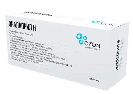 Фото Эналаприл Н, таблетки 25 мг+10 мг, 60 шт.