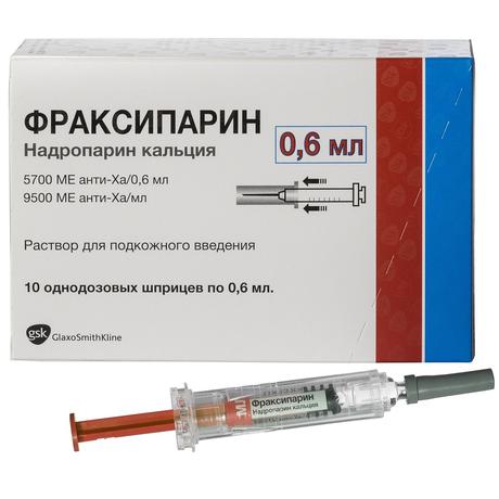 Фото Фраксипарин, раствор 9500 МЕ Анти-Ха/мл, шприцы 0.6 мл, 10 шт.