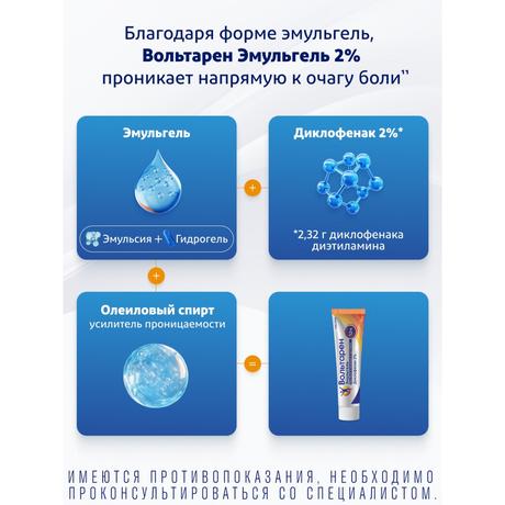 Фото Вольтарен Эмульгель 2%, 12 часов при боли в спине, мышцах и суставах, диклофенак 2%, 30 г